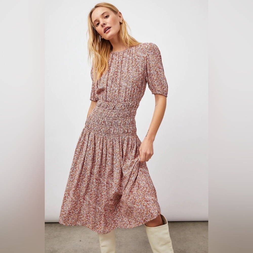 Rails Filippa Autumn Floral Smocked Midi Dress XS